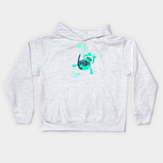 Diving frog illustration Kids Hoodie by pencildog